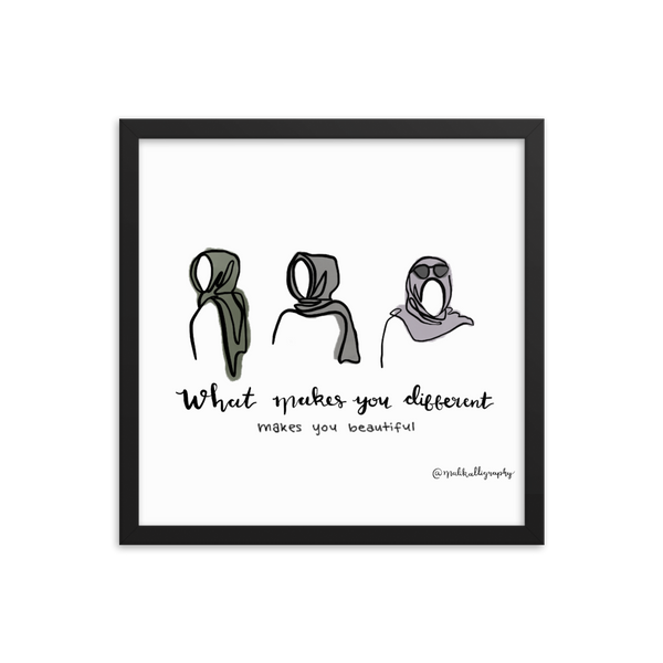 Different is Beautiful - Malikalligraphy Framed Poster